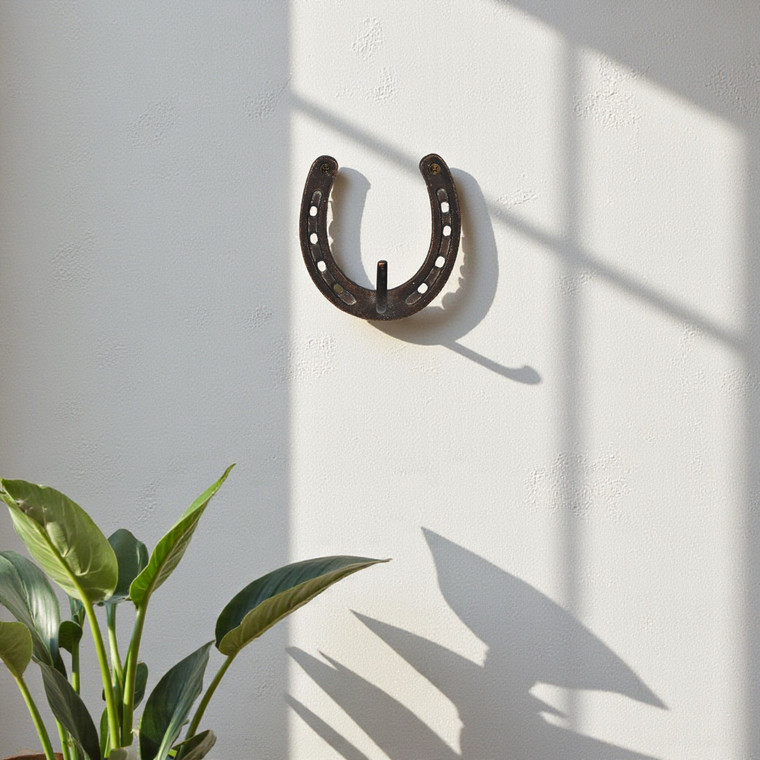 4" Antiqued Bronze Cast Iron Horseshoe Wall Hook - 880024559490