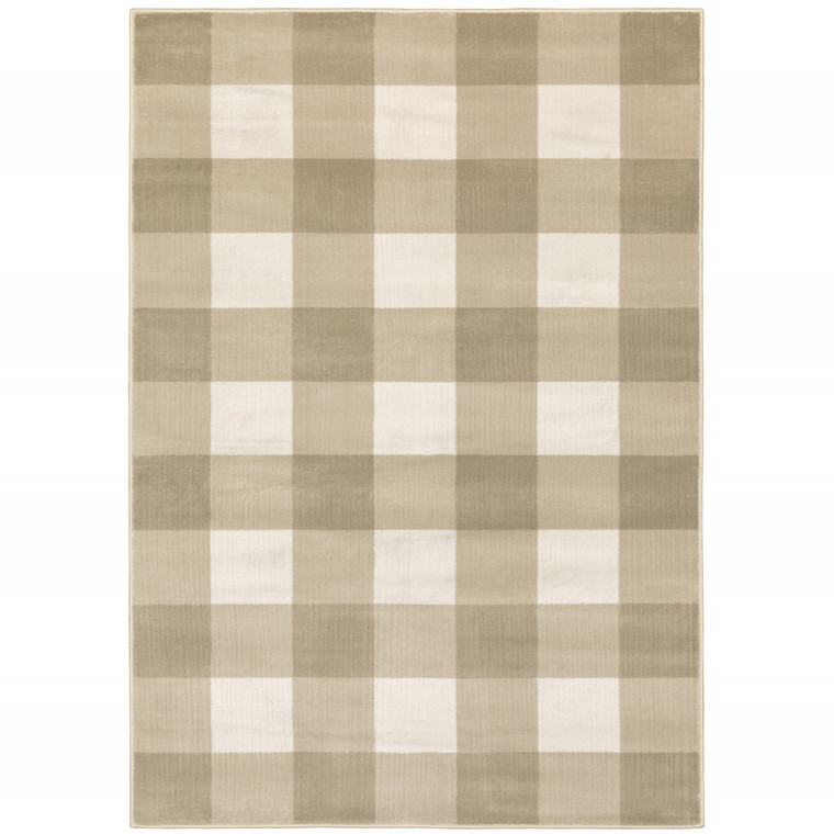 Homeroots Home Decor 10' X 13' Beige And Ivory Geometric Power Loom Stain Resistant Area Rug, Beige and Ivory, 10' x 13'
