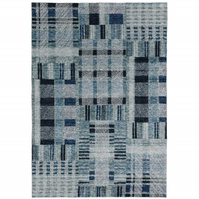 Homeroots Home Decor 6' X 9' Blue Geometric Power Loom Stain Resistant Area Rug