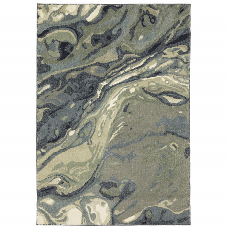 Homeroots Home Decor 10' x 13' Abstract Power Loom Stain Resistant Area Rug, Blue Green and Grey