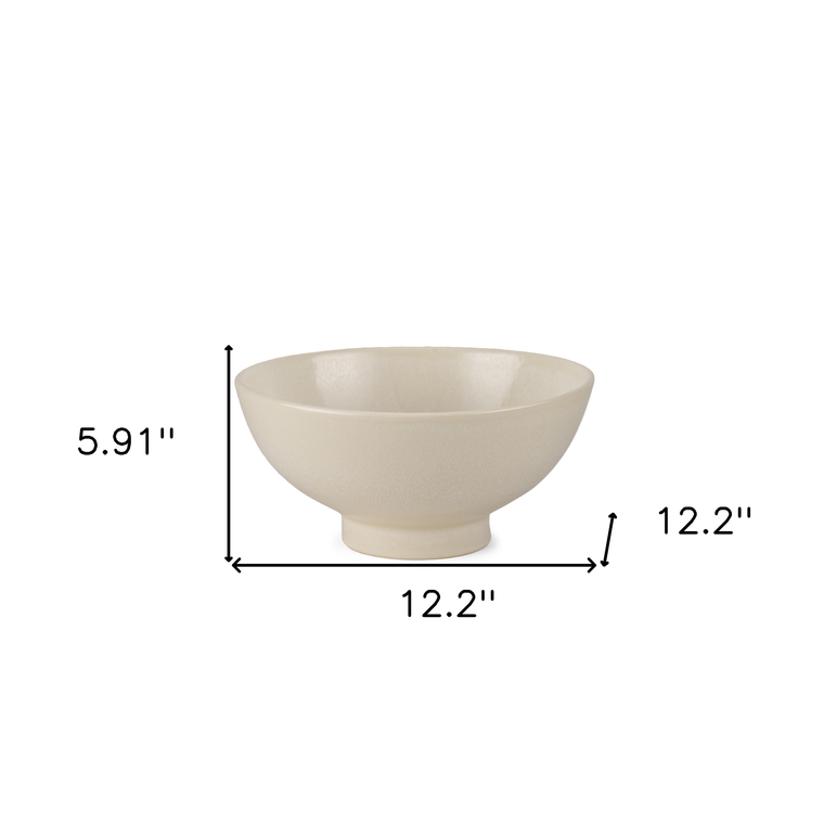 12" Cream Ceramic Round Pedestal Centerpiece Bowl - 880016812190