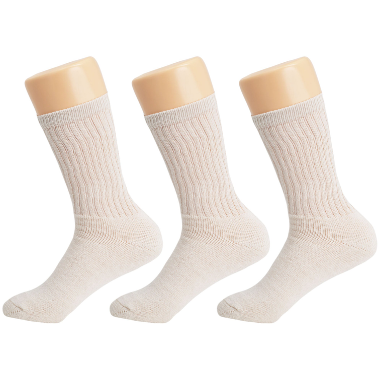 Ecru Cotton Crew Socks for Women  3 Pairs, Soft & Breathable - 742137054081