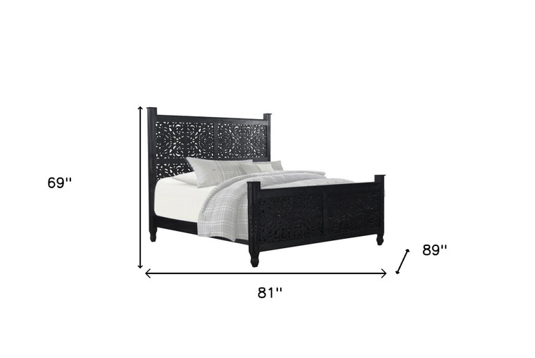 Carved Solid Wood King Black Bed - 606114731016