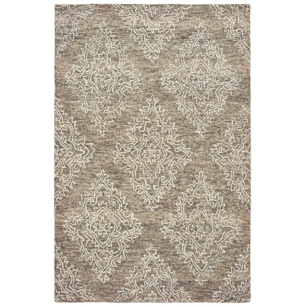 Homeroots Home Decor 9' x 12' Khaki and White Damask Area Rug