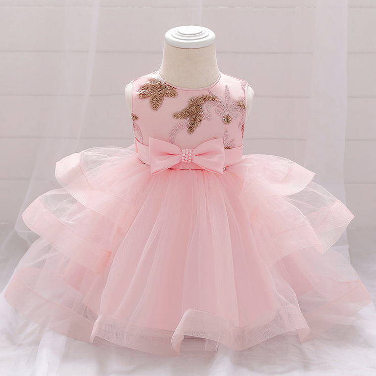Baby Girl Sequins Patched Design Sleeveless Tutu Style Baptism Birthday Dress - 643491116432