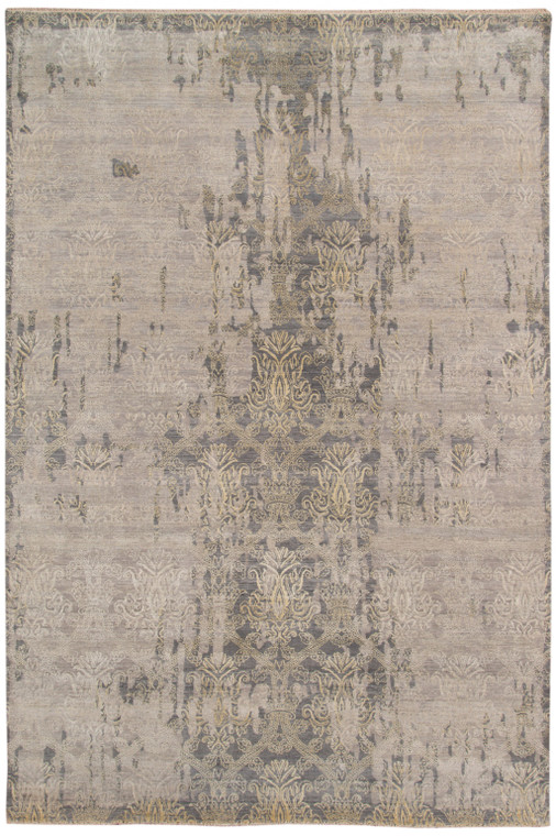 8' X 10' Gray Pearl New Zealand Lambs Wool Damask Distressed Area Rug With Fringe - 606114035244