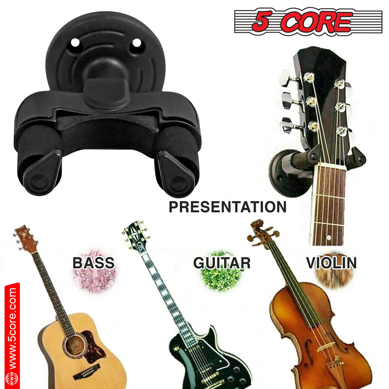 Guitar Wall Mount Hanger Hook Metal Base Soft Padding Adjustable Rotatable Holder - 810099498202