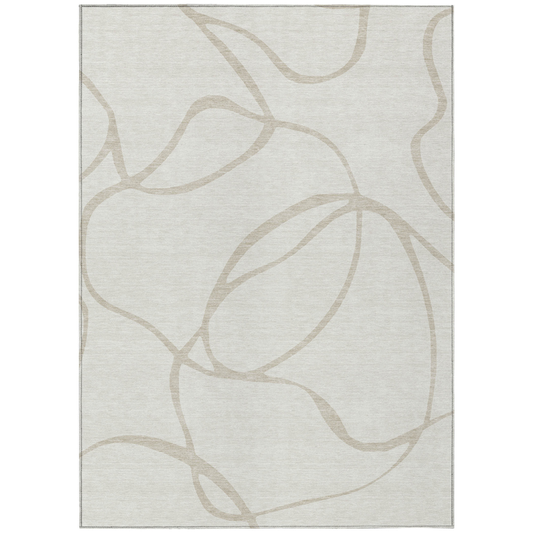8' X 10' Ivory And Beige Abstract Washable Indoor Outdoor Area Rug - 608219061197