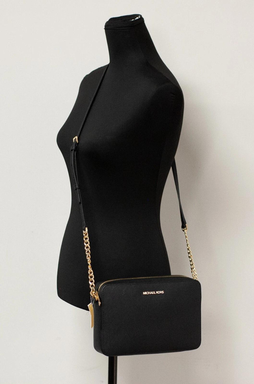 Michael Kors Jet Set East West Black/Gold Leather Crossbody Bag Handbag - 192317134629