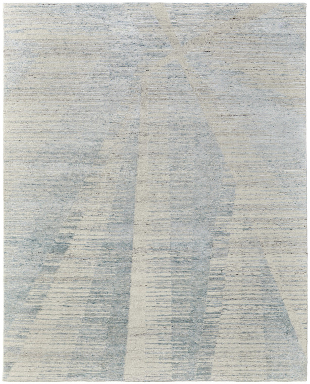 9' X 13' Blue Ivory And Silver Abstract Hand Knotted Distressed Area Rug - 608219325053