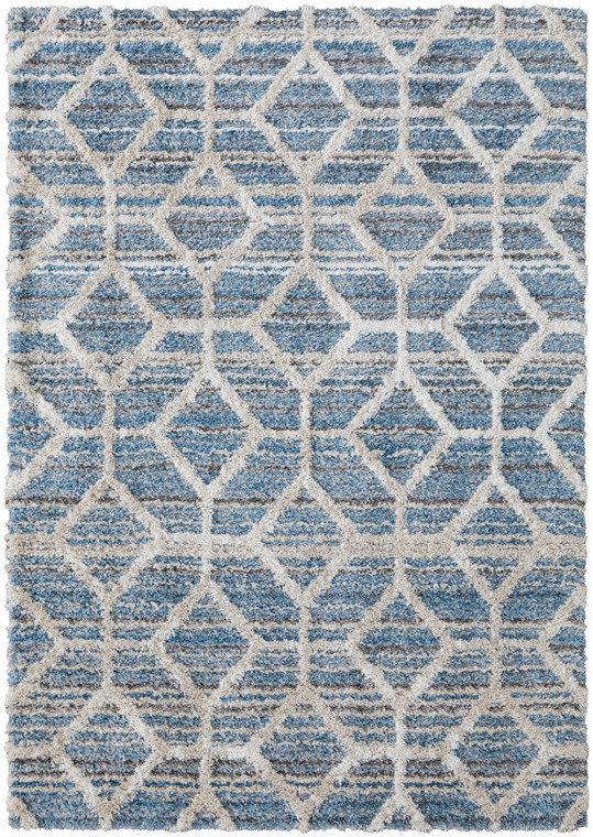 Homeroots Home Decor 10' x 14' Blue and Ivory Geometric Power Loom Stain Resistant Area Rug
