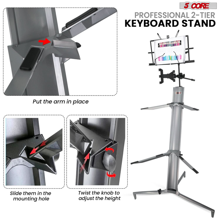 Keyboard Stand Z Style Sturdy Adjustable Electric Piano Riser Holder + Wheels - 810144132013
