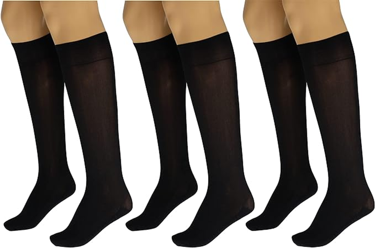 3 Pairs Women's Massage Nylon Sheer Knee High Stockings - 742137056375