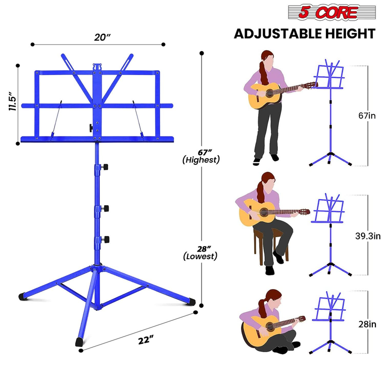 Music Stand For Sheet Music Portable Tripod Adjustable Folding With Light Note Holder  - 810144132662