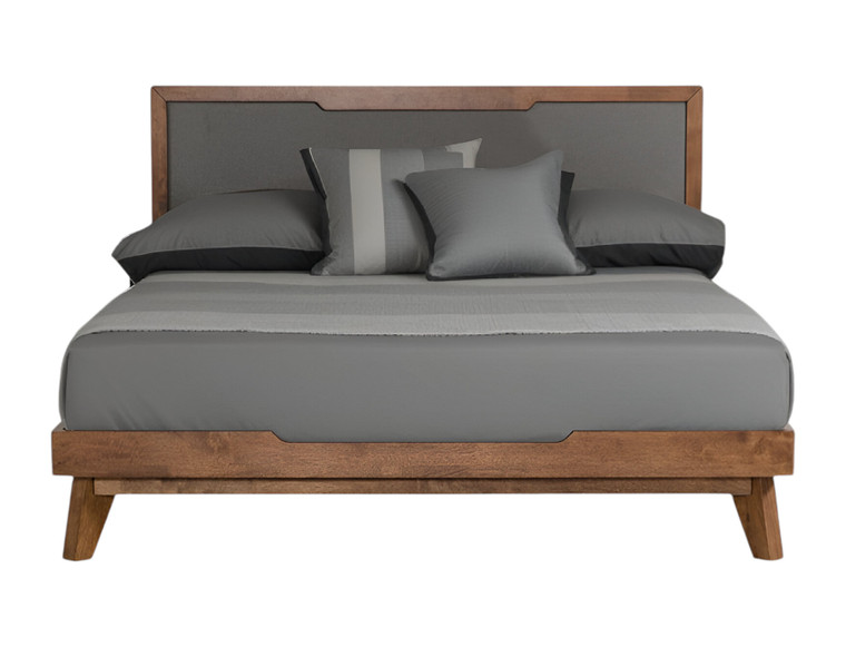 Gray and Brown Wood And Linen Queen Bed Frame - 608219058678