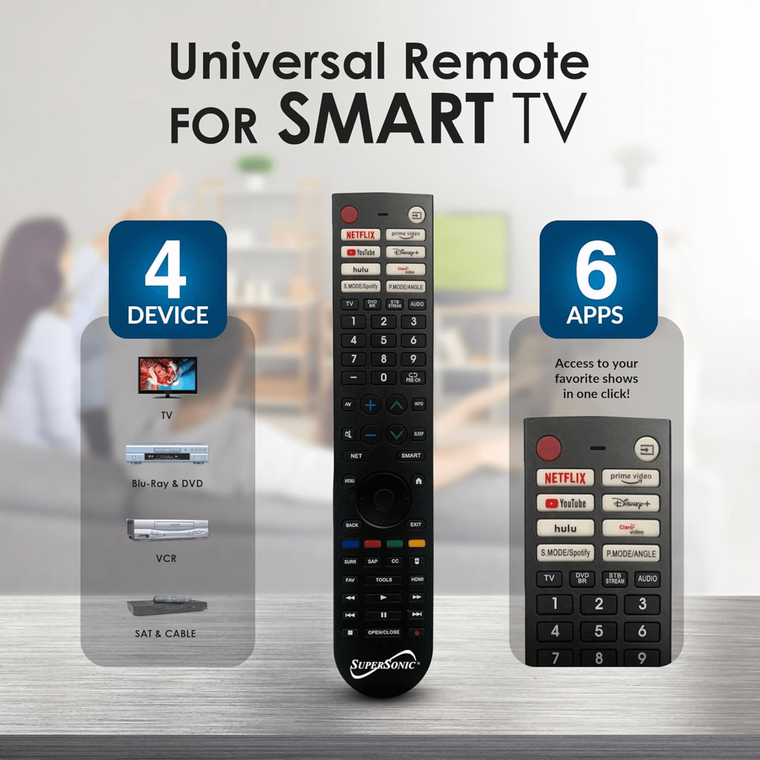 Supersonic Smart Multifunctional Universal Remote Control for Smart TVs and TV DVD Combos - 639131203266