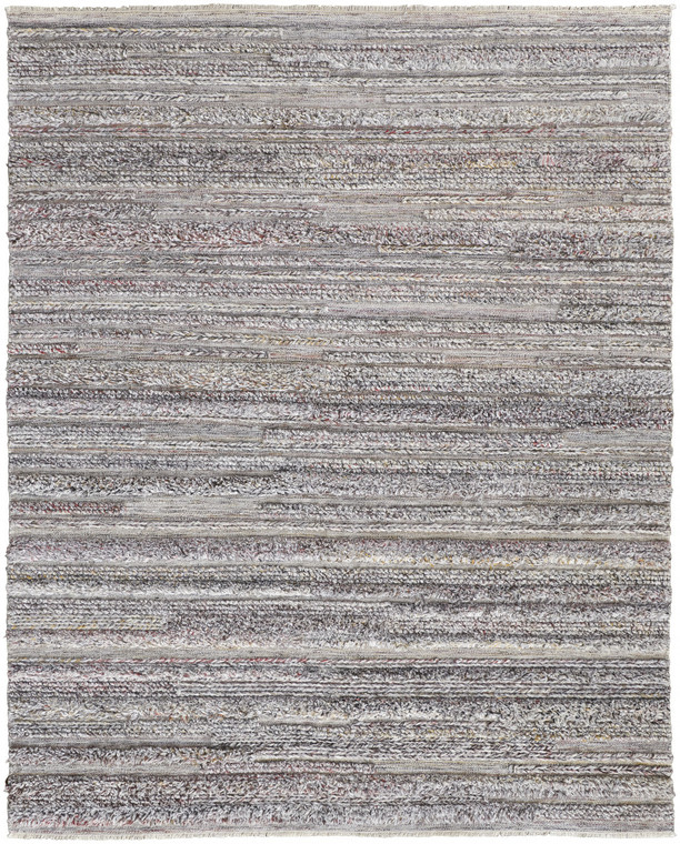 8' X 10' Taupe Ivory And Red Striped Hand Woven Stain Resistant Area Rug - 606114120032