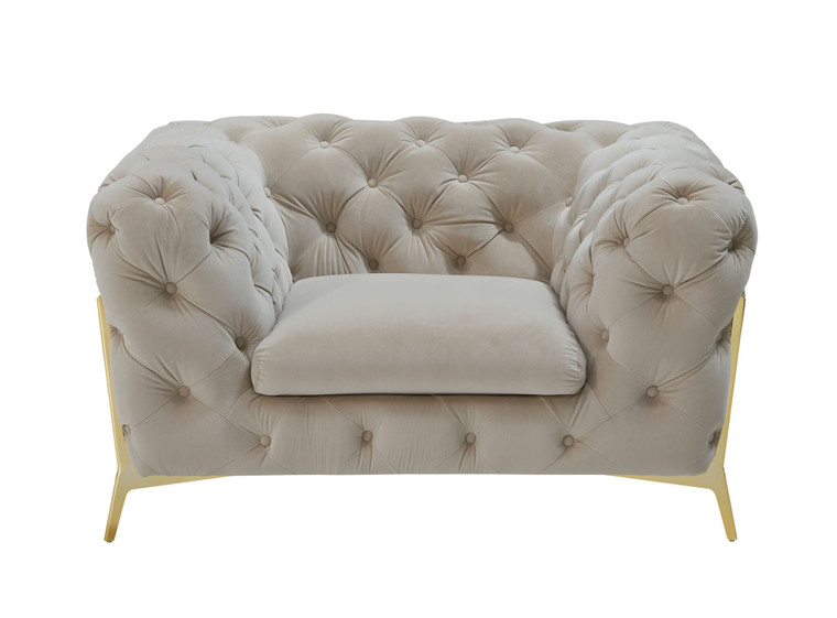 50" Beige Tufted Velvet And Gold Solid Color Lounge Chair - 606114123507