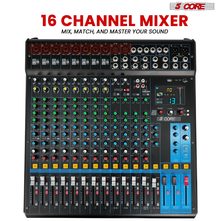 Audio DJ Mixer 16 Channel Sound Board Console w 24 SPX Effect 48V Phantom Power - 810099499315