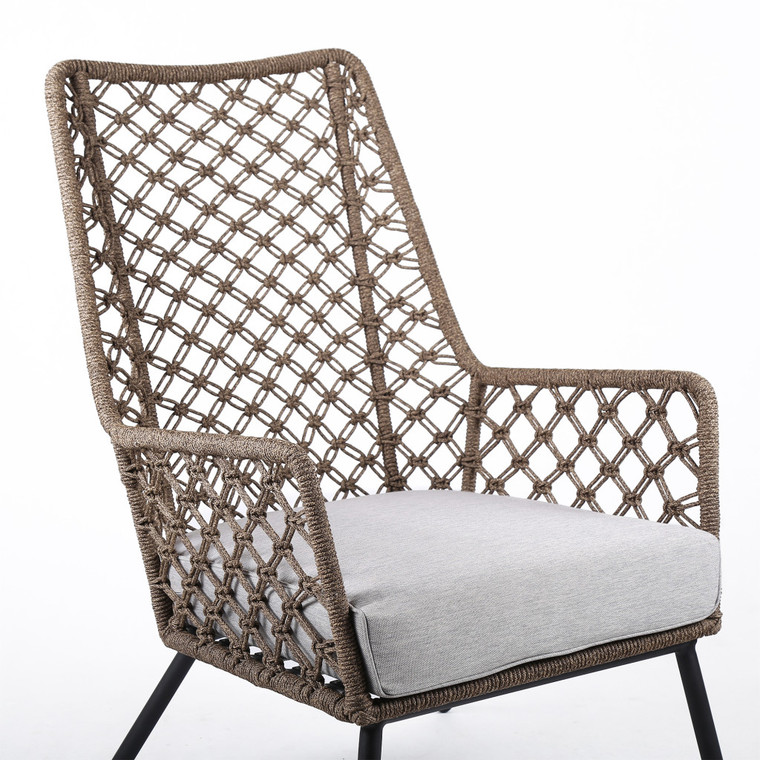 26" Gray Metal Outdoor Arm Chair with Gray Cushion - 608219378455