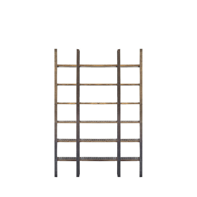 90" Brown Wood and Iron Six Tier Shelving Unit - 808230023635