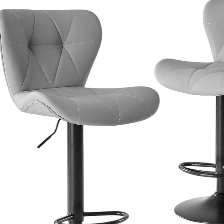 Set of Two Gray and Black Faux Leather and Aluminum Adjustable Height Swivel Bar Chairs - 880024994871