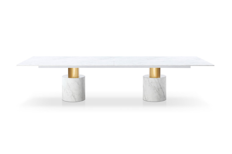 180" White and Gold Marble and Steel Double Pedestal Base Dining Table - 880024759760