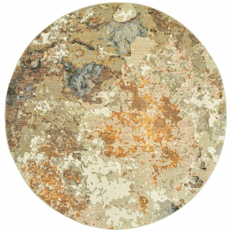 Homeroots Home Decor 8' Round Modern Abstract Gold and Beige Indoor Area Rug