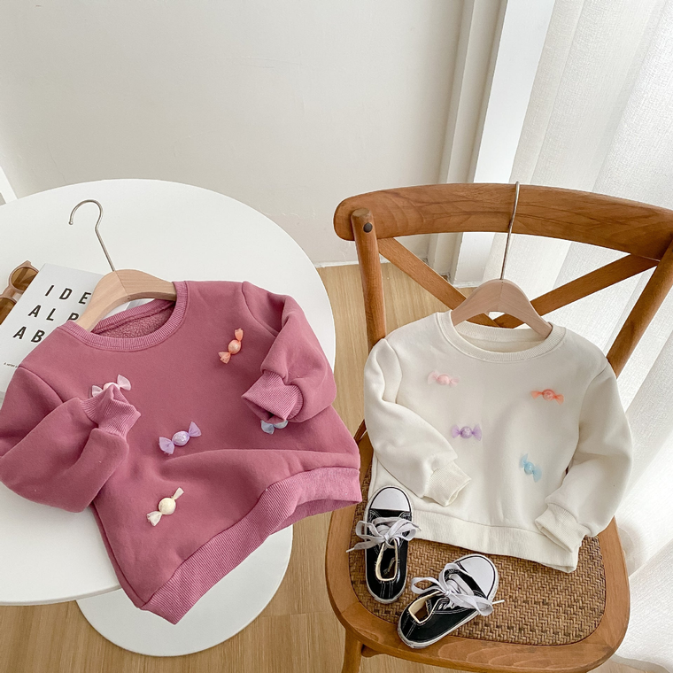 Baby Girl 3D Candy Patch Pattern Long Sleeves O-Neck Sweet Hoodies - 643491120002