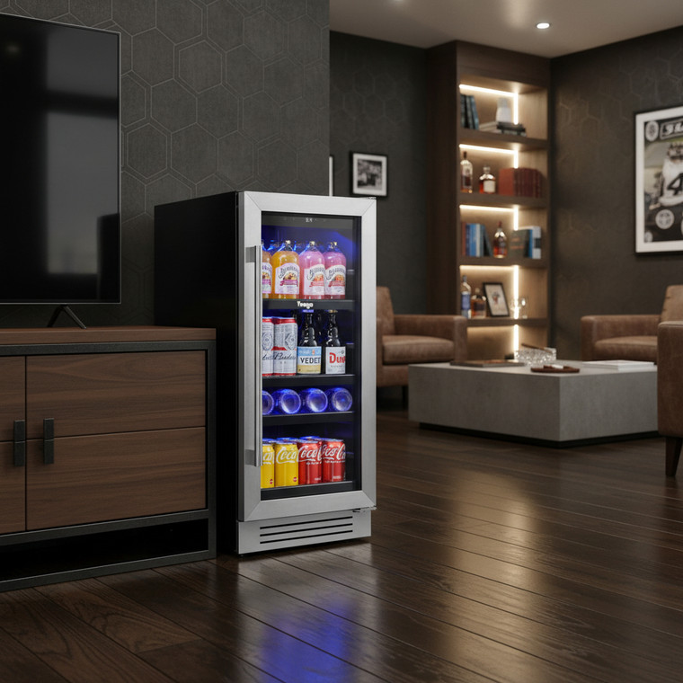 34" X 15" Silver and Black Stainless Steel Single Compartment Can Beverage Refrigerator - 880024629353