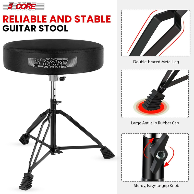 Drum Throne 3" Thick Padded Comfortable Guitar Stool Drummer Chair Adjustable Musician Seat - 810144132761