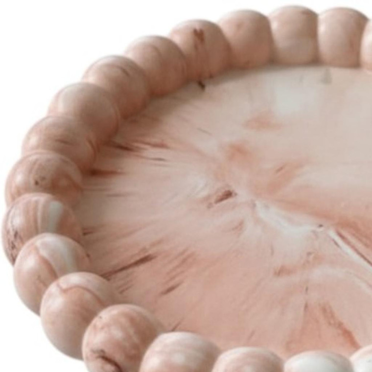 6" Pink And White Resin Marbleized Handmade Round Trinket Tray - 880024856414