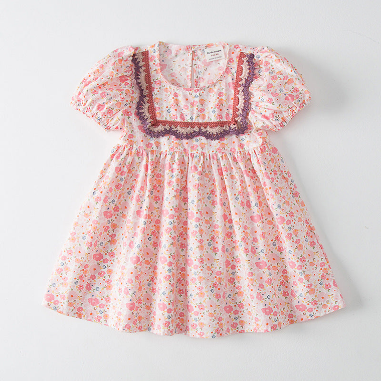 Baby Girl Solid Color Embroide Design Doll-Neck Dress - 643491114414