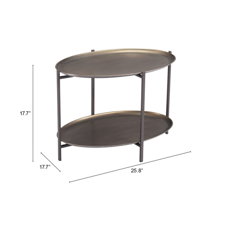 26" Antiqued Bronze and Black Steel Oval Two Tier Coffee Table - 880016849981