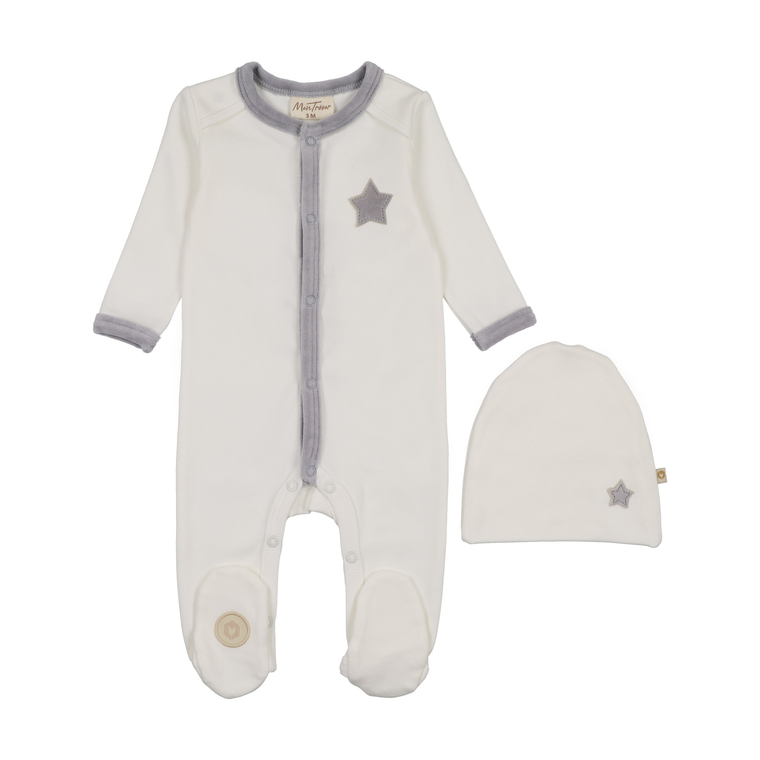 Star-Patch Velour Footie & Hat Set - 735525898398