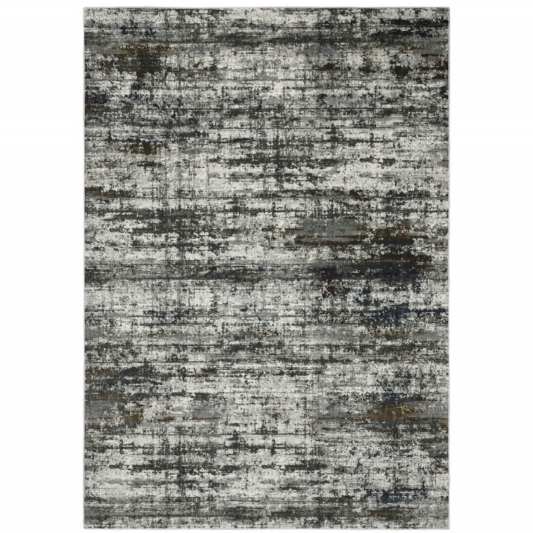 Homeroots Home Decor 10' x 13' Ivory Charcoal Grey Blue Rust and Brown Abstract Power Loom Stain Resistant Area Rug