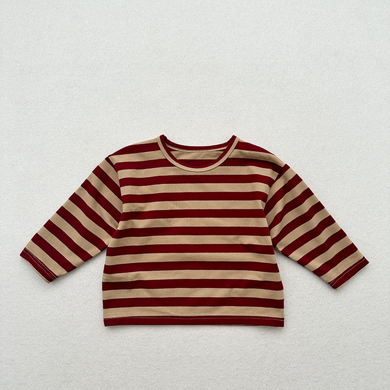 Spring Baby Kids Vintage Striped Crew Neck Long Sleeve Shirt - 716252304642