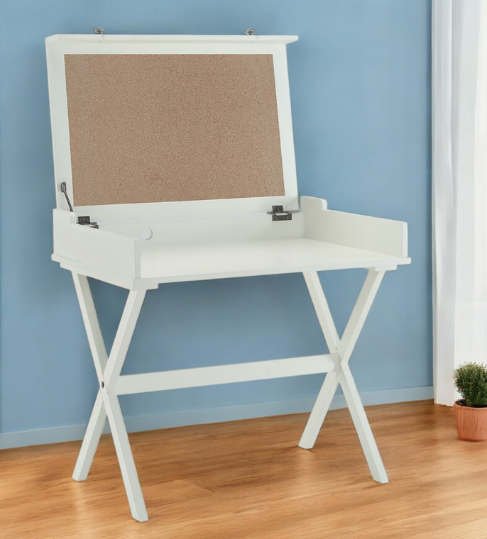 34" Antiqued White Wood Flip Top Desk - 608219208257