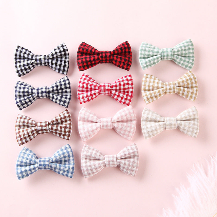 Girls Plaid Pattern Bow Tie Hair Fabric Clips Handmade Accessory - 716252329676