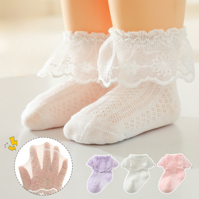 Baby Girl Solid Color Lace Mesh Design Princess Socks