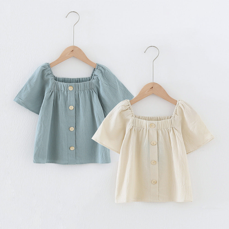 Solid Color Single Breasted Design Square Collar Tops In Summer - 643491118627