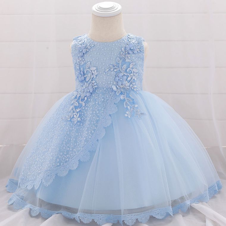 Baby Girl Floral Embroide Pattern Full Moon Christening Sequins Tutu Dress - 643491115978
