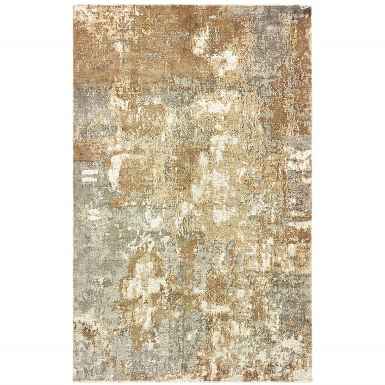 Homeroots Home Decor 6' x 9' Grey and Brown Abstract Hand Loomed Stain Resistant Area Rug