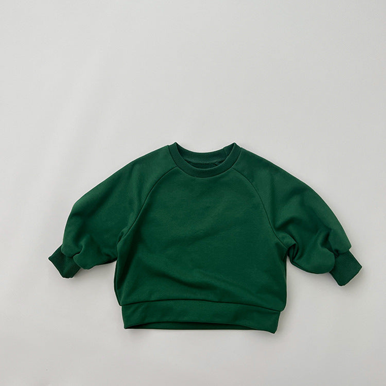 Baby Solid Color Long Sleeve Pullover Crewneck Hoodies - 643491110706