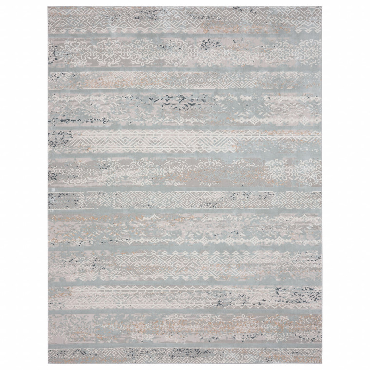 9' X 12' Blue Abstract Distressed Area Rug - 606114683803
