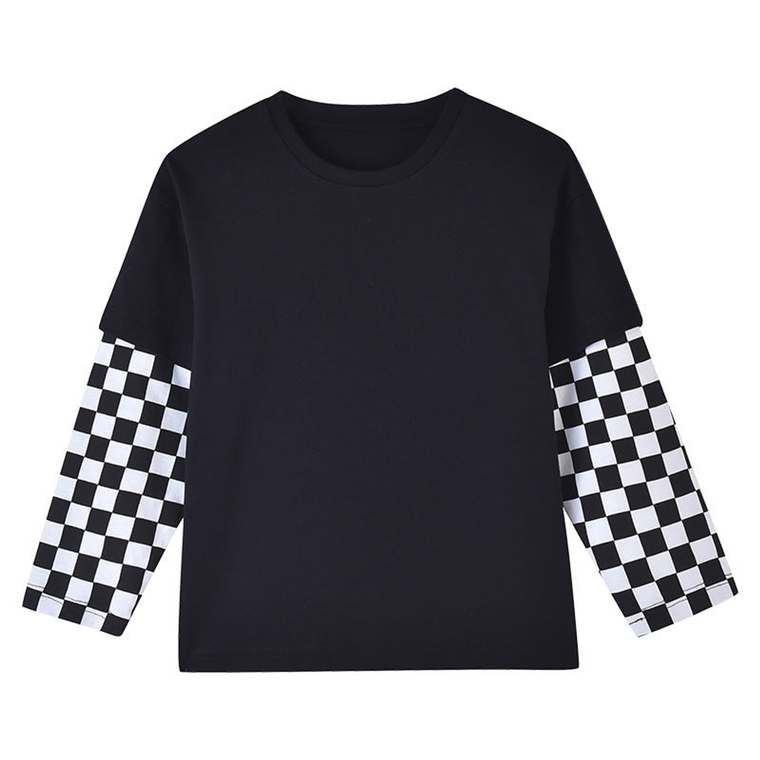 Baby Boy And Girl Plaid Pattern Fake 1 Pieces Sleeve Design Shirt - 643491102008