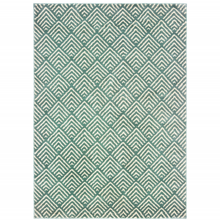 Homeroots Home Decor 10' x 13' Foam Blue And Ivory Geometric Power Loom Stain Resistant Area Rug, Foam Blue and Ivory, Power Loom