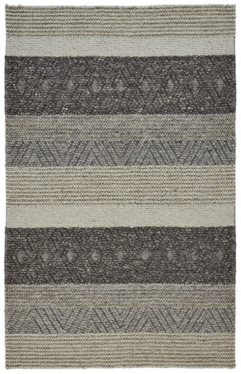 8' X 11' Gray Taupe And Tan Wool Striped Hand Woven Stain Resistant Area Rug - 606114144267