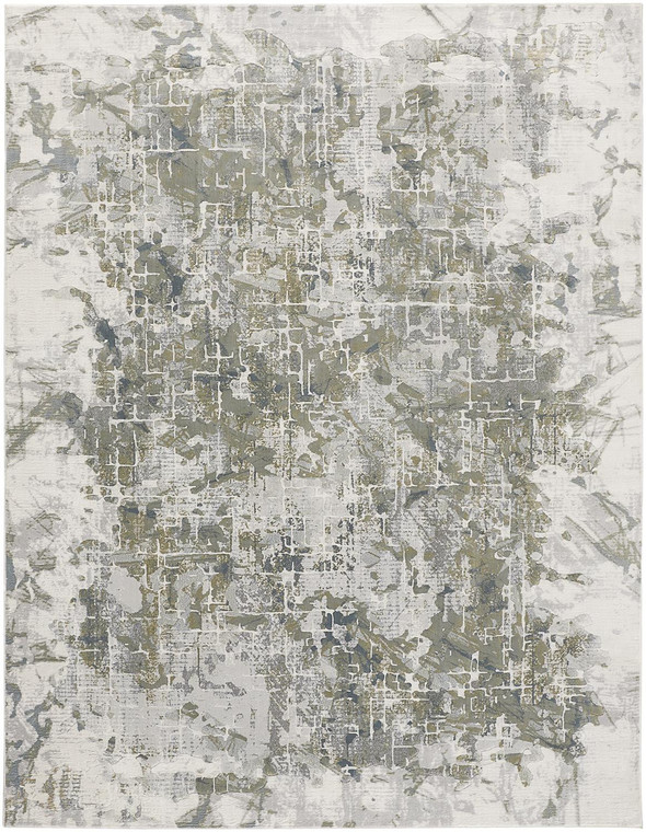 10' X 13' Green Gray And Ivory Abstract Distressed Stain Resistant Area Rug - 606114121138