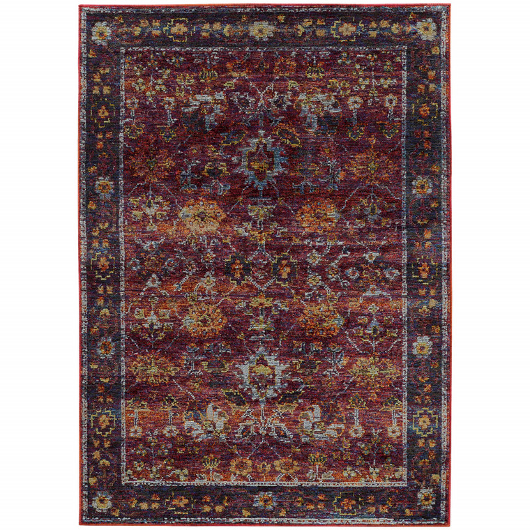 9' X 12' Red Purple Gold And Grey Oriental Power Loom Stain Resistant Area Rug - 606114614869
